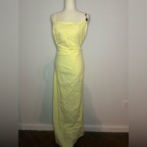 PEPPERMAYO Yellow Backless Dress W/Beaded Embellishments and Ruched Side